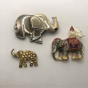 X3 Vtg Elephant Brooch Bundle x1 Silver atone x2 Gold Tone